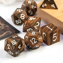 Load image into Gallery viewer, Zebrawood Wood Dice Set for Dungeons & Dragons