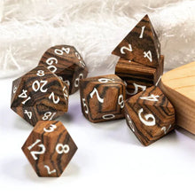 Load image into Gallery viewer, Zebrawood Wood Dice Set for Dungeons & Dragons