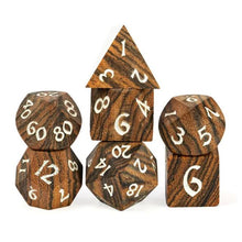 Load image into Gallery viewer, Zebrawood Wood Dice Set for Dungeons & Dragons