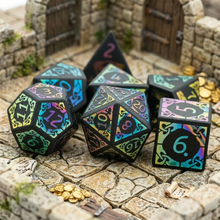 Charger l'image dans la galerie, Obsidian Rainbow Lattice Stone Dice Set for Dungeons & Dragons