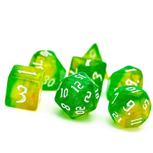 Charger l'image dans la galerie, Gelatinous Cube Green & Yellow Glitter Nebula Dice Set for Dungeons & Dragons