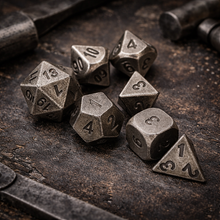 Load image into Gallery viewer, Battle-Worn Steel Metal Dice Set for Dungeons & Dragons