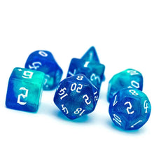Load image into Gallery viewer, Starlit Abyss Shades of Blue Glitter Nebula Dice Set for Dungeons & Dragons