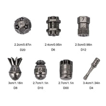 Charger l'image dans la galerie, Ensemble de dés polyédriques en acier usé au combat pour donjons et dragons