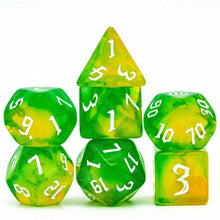 Charger l'image dans la galerie, Gelatinous Cube Green & Yellow Glitter Nebula Dice Set for Dungeons & Dragons