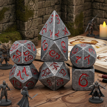 Load image into Gallery viewer, Grey Stone w/ Dragon Red Numbers Dice Set for Dungeons & Dragons
