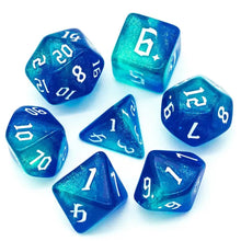 Load image into Gallery viewer, Starlit Abyss Shades of Blue Glitter Nebula Dice Set for Dungeons & Dragons