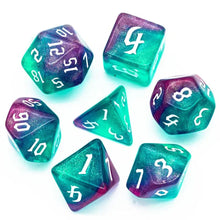 Load image into Gallery viewer, Ethereal Tempest Turquoise & Purple Glitter Nebula Dice Set for Dungeons & Dragons