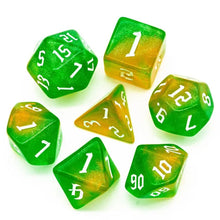 Charger l'image dans la galerie, Gelatinous Cube Green & Yellow Glitter Nebula Dice Set for Dungeons & Dragons
