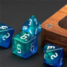 Load image into Gallery viewer, Starlit Abyss Shades of Blue Glitter Nebula Dice Set for Dungeons & Dragons
