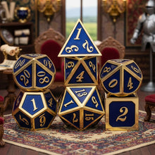 Charger l'image dans la galerie, Ensemble de dés en métal forgé bleu et or Royal Aether