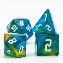 Charger l'image dans la galerie, Lagoon Bloom Blue & Yellow Glitter Nebula Dice Set for Dungeons & Dragons