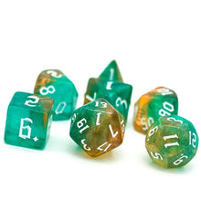 Charger l'image dans la galerie, Riverstone Spark Brown & Blue Glitter Nebula Dice Set for Dungeons & Dragons