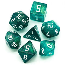 Charger l'image dans la galerie, Tideglow Emerald Glitter Nebula Dice Set for Dungeons & Dragons