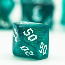 Charger l'image dans la galerie, Tideglow Emerald Glitter Nebula Dice Set for Dungeons & Dragons
