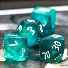 Charger l'image dans la galerie, Tideglow Emerald Glitter Nebula Dice Set for Dungeons & Dragons