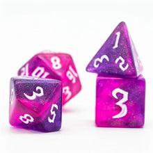 Load image into Gallery viewer, Nebula's Kiss Pink & Purple Glitter Dice Set for Dungeons & Dragons