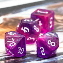 Load image into Gallery viewer, Nebula's Kiss Pink & Purple Glitter Dice Set for Dungeons & Dragons