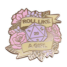 Load image into Gallery viewer, Roll Like a Girl D20 Pin - Dungeons & Dragons Brooch