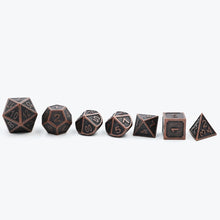 Load image into Gallery viewer, Bronze Embossed Metal Dice Set for Dungeons &amp; Dragons
