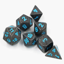 Load image into Gallery viewer, Dark Stone w/ Blue Numbers Dice Set for Dungeons &amp; Dragons
