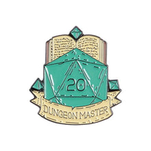 Load image into Gallery viewer, Dungeon Master D20 &amp; Spellbook Pin - Dungeon &amp; Dragon Brooch
