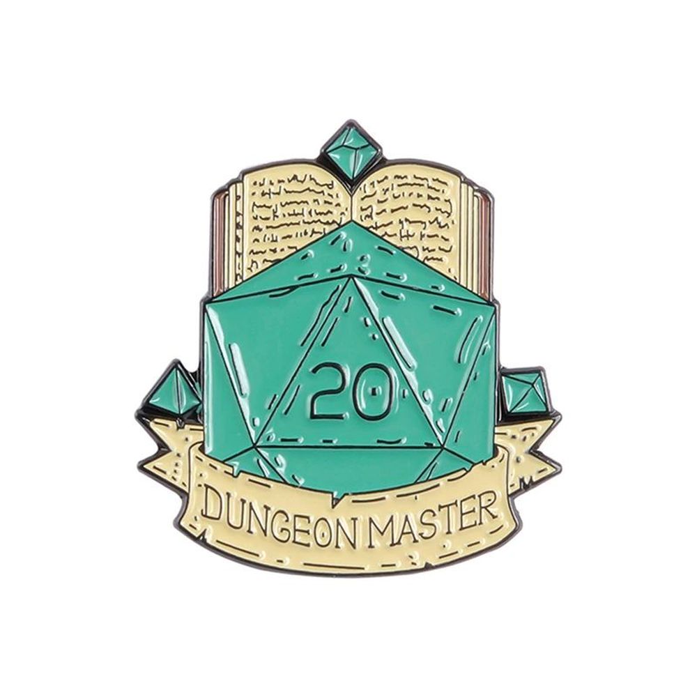 Dungeon Master D20 & Spellbook Pin - Dungeon & Dragon Brooch