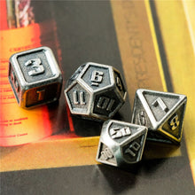Load image into Gallery viewer, Mini Battle-Worn Steel Metal Dice Set for Dungeons & Dragons