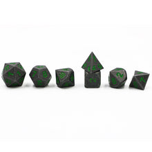 Load image into Gallery viewer, Dark Stone w/ Green Numbers Dice Set for Dungeons &amp; Dragons
