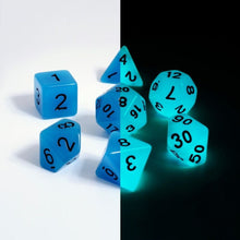 Load image into Gallery viewer, Blue Glow-in-The-Dark Dice Set for Dungeons &amp; Dragons
