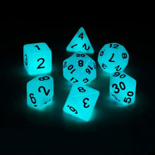 Load image into Gallery viewer, Blue Glow-in-The-Dark Dice Set for Dungeons &amp; Dragons
