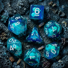 Load image into Gallery viewer, Bioluminescent Jellyfish Resin Dice Set (Glow-in-the-Dark)
