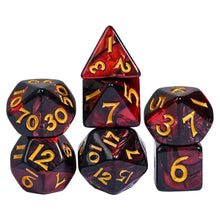 Load image into Gallery viewer, Mini Nebula Black &amp; Red Dice Set for Dungeons &amp; Dragons
