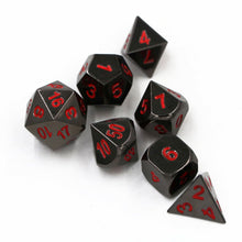 Load image into Gallery viewer, Black Gunmetal Red Metal Dice Set for Dungeons &amp; Dragons
