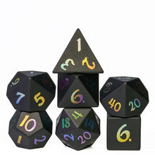 Load image into Gallery viewer, Obsidian Rainbow Numbers Stone Dice Set for Dungeons &amp; Dragons
