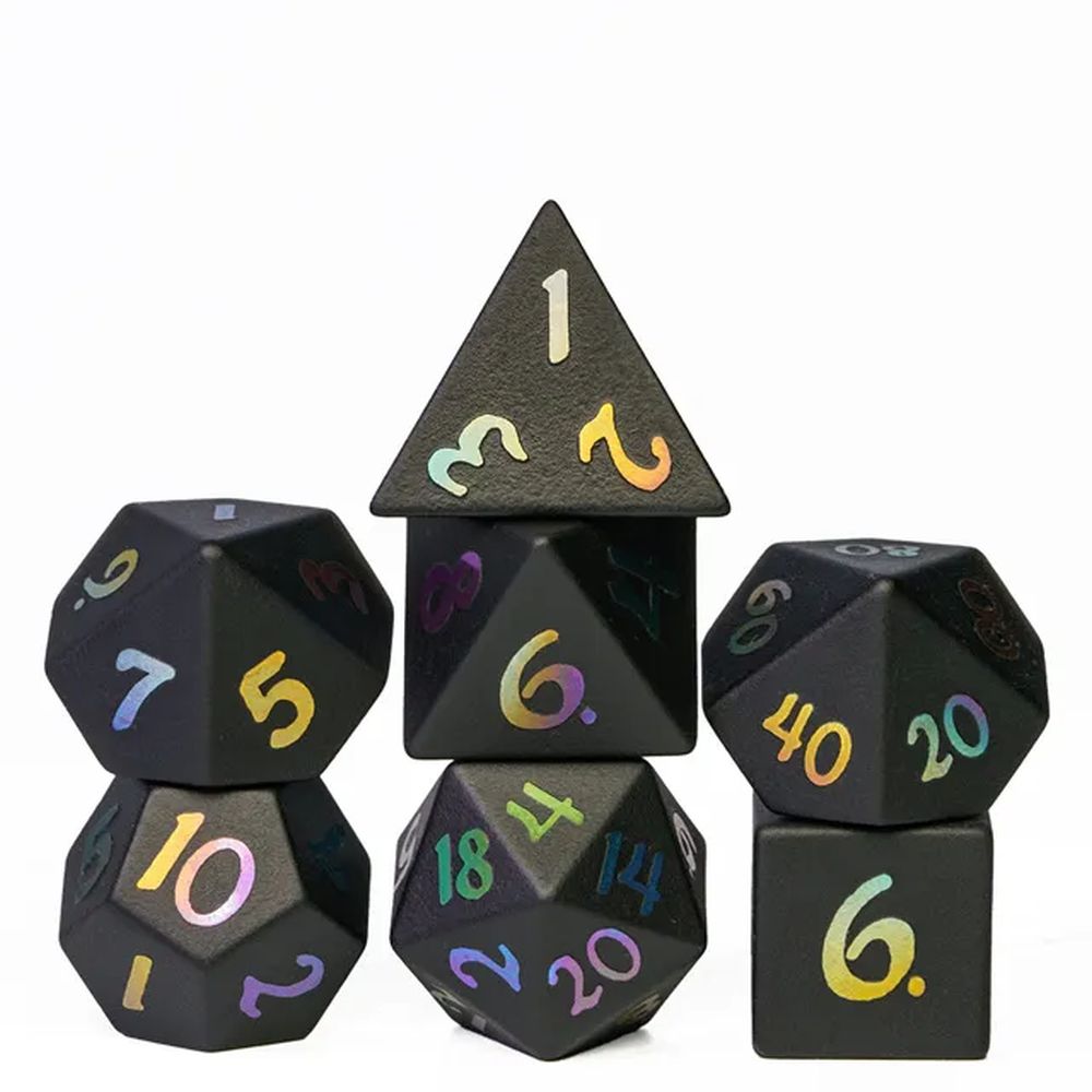 Obsidian Rainbow Numbers Stone Dice Set for Dungeons & Dragons
