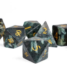 Load image into Gallery viewer, Glass Flower Green Stone Dice Set for Dungeons &amp; Dragons
