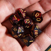 Load image into Gallery viewer, Mini Nebula Black &amp; Red Dice Set for Dungeons &amp; Dragons
