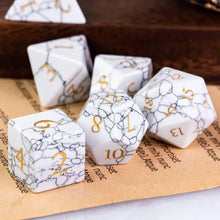 Load image into Gallery viewer, White Marble Cracked Stone Dice Set for Dungeons &amp; Dragons
