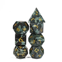 Load image into Gallery viewer, Glass Flower Green Stone Dice Set for Dungeons &amp; Dragons
