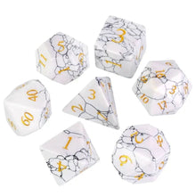 Load image into Gallery viewer, White Marble Cracked Stone Dice Set for Dungeons &amp; Dragons
