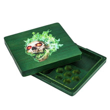 Load image into Gallery viewer, Green Death Skull Wood Dice Storage &amp; Tray for Dungeons &amp; Dragons
