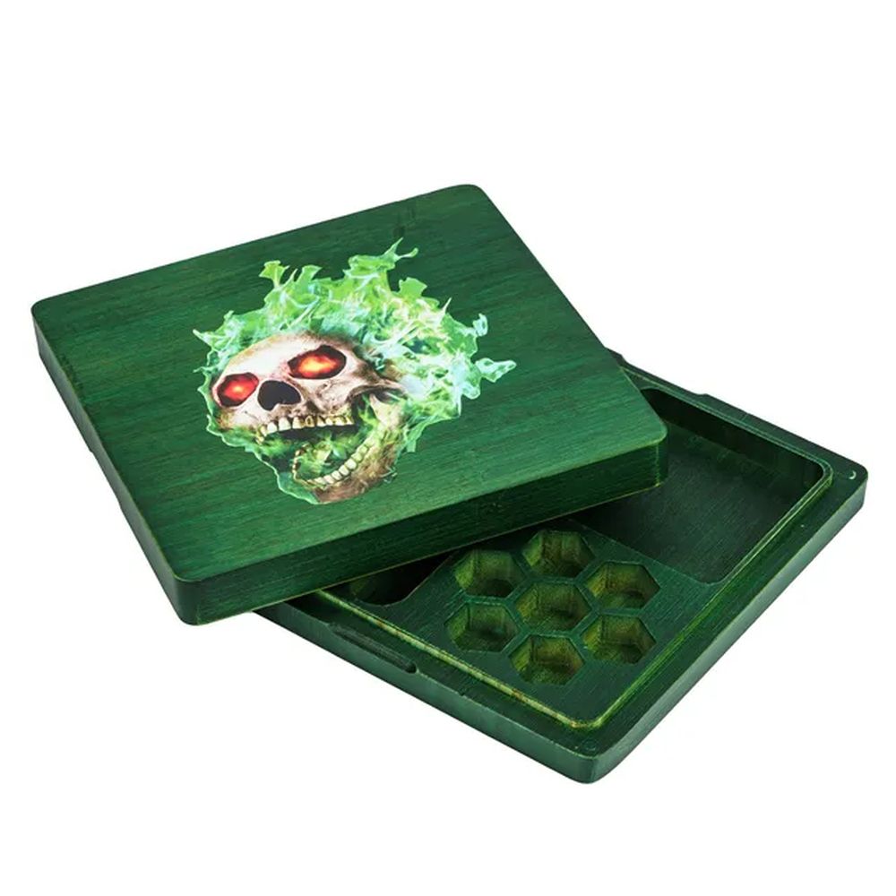Green Death Skull Wood Dice Storage & Tray for Dungeons & Dragons