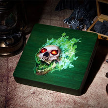 Load image into Gallery viewer, Green Death Skull Wood Dice Storage &amp; Tray for Dungeons &amp; Dragons
