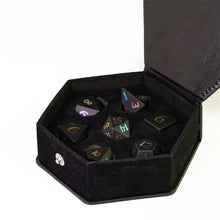 Load image into Gallery viewer, Obsidian Rainbow Numbers Stone Dice Set for Dungeons &amp; Dragons
