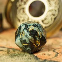Load image into Gallery viewer, Glass Flower Green Stone Dice Set for Dungeons &amp; Dragons

