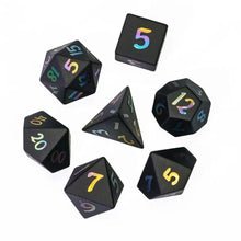 Load image into Gallery viewer, Obsidian Rainbow Numbers Stone Dice Set for Dungeons &amp; Dragons
