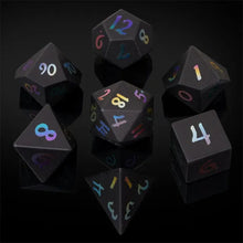 Load image into Gallery viewer, Obsidian Rainbow Numbers Stone Dice Set for Dungeons &amp; Dragons
