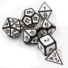 Load image into Gallery viewer, White &amp; Silver Embossed Metal Dice Set for Dungeons &amp; Dragons
