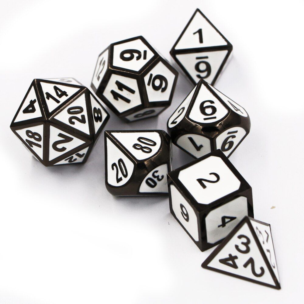 White & Silver Embossed Metal Dice Set for Dungeons & Dragons